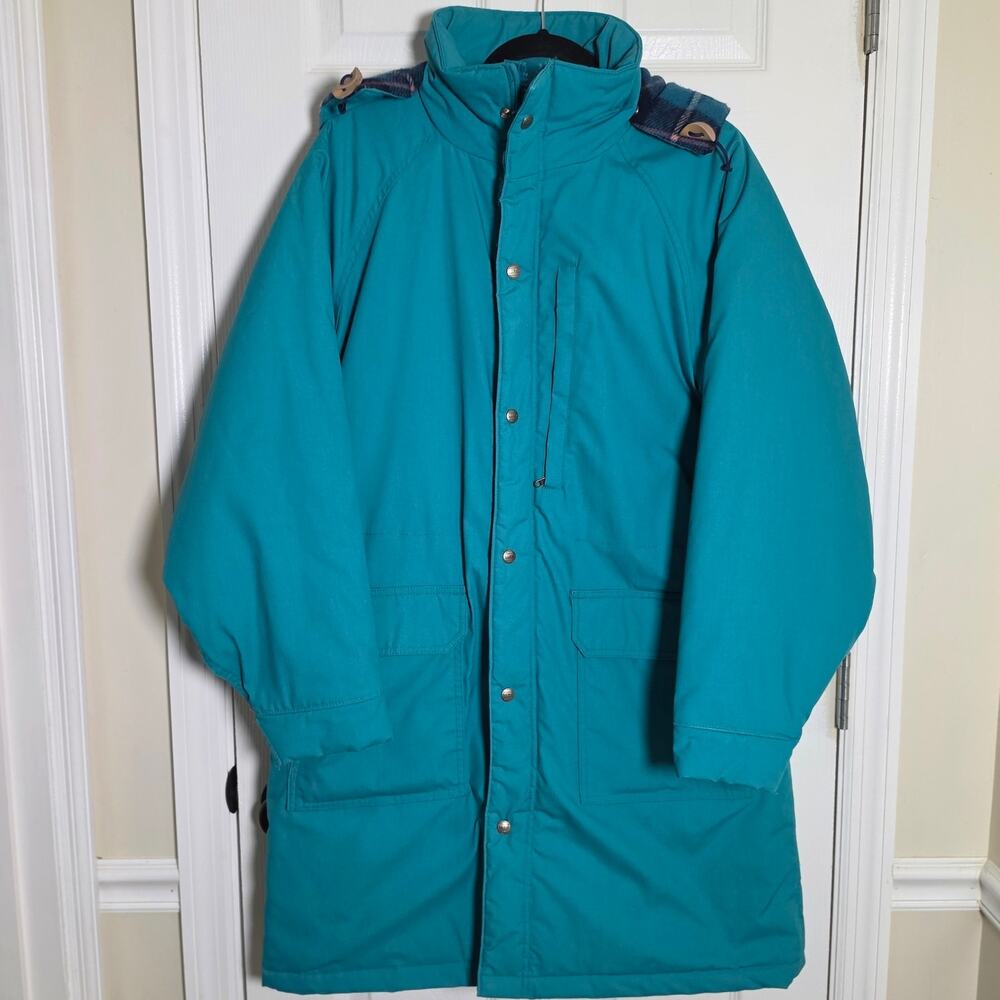 L.L. Bean Women's XL Baxter State Parka Jacket Teal Plaid Wool Lined Hooded USA - Picture 3 of 10